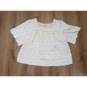 Gap Light Pink Eyelet Ditsy Floral Top Size XXL Coquette Romantic Feminine